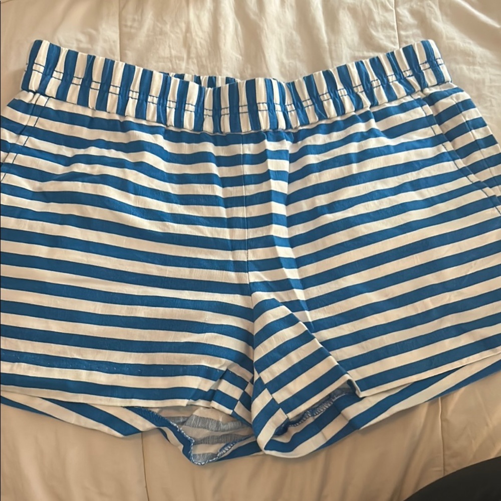 Blue and White Striped Women's Shorts